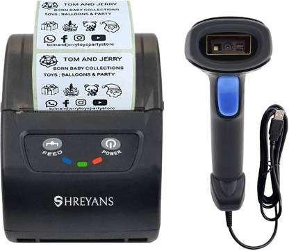 Shreyans Barcode Printer + 1D Barcode Scanner Combo Package