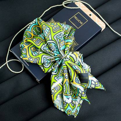 PELUCHE Ethereal Mandalascape Line Abstract Print (14X14 inches) Printed Poly Silk Pocket Square