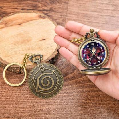 Tiny Tim Antique Pocket-Watch Madara Uchiha Print On Dial Metallic Car Bike Keychain Madara Uchiha Printed Pocket Watch Keychain Bronze Metal Pocket Watch Chain