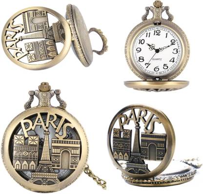 GT Gala Time Analog White Dial Symbol of Love Eiffel Tower Metal Keychain Chrome plated Zinc Alloy Pocket Watch Chain