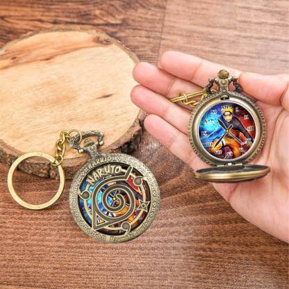 Tiny Tim Naruto Rasengan Printed Dial Vintage Pocket-Watch Gandhi Style Metallic BestGift Key Chain