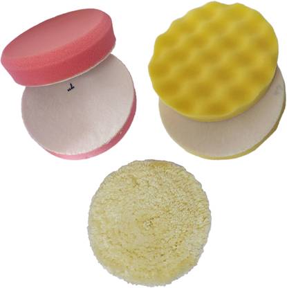 DUMDAAR High Quality 2pc 7inch Car Clean Polishing Sponge (Phome) Pad Waxing Wheel and 1pc 7inch Wool Polishing pad (Pack of 3pc) Vehicle Polisher