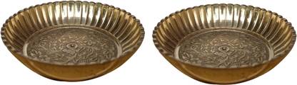 Craft World 3NO China Plate, Bhog Thali Prasad Plate Pooja Accessories Brass (PCK 2) Brass