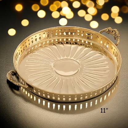 Youandhome 11" Pure Brass Pooja Thali with polished finish Use for the Daily Pooja Rituals Brass