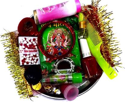 KHUSHA CREATIONS Mata Rani 21 Shringar Pooja Thali / Prayer Kit / Durga Pooja Thali Steel