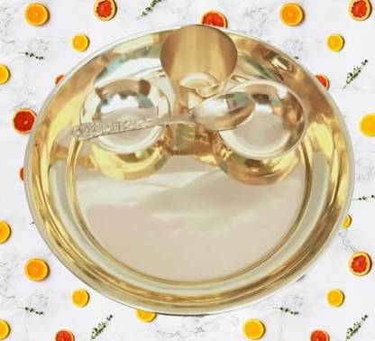 DARIDRA BHANJAN Brass Pooja Bhog Thali/Plate Set with Brass Pooja Brass