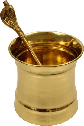 Putrika Traditional Handcrafted Brass panchapatra Set |udarni |Snake Spoon- Big Brass