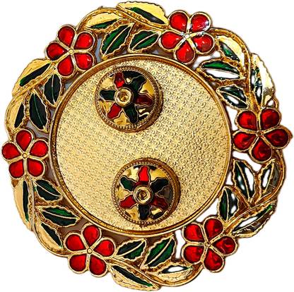 PujaSamagri sindur thali for puja with 2 sindur dani golden color Plastic