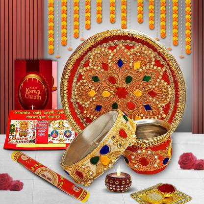 ME&YOU Divine Glow Karwa Chauth Pooja Thali Gift, KarwaChauth Festival Gift Box for Her Stainless Steel