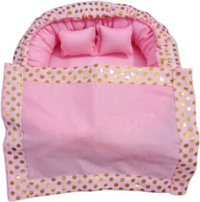 Laddu Gopal Soft Bed Laddu Gopal Bedding Set Pink Dot (Round) Deity Ornament