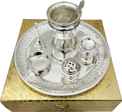 ME&YOU Silver pooja Thali | Silver Color Pooja Thali with all Item Silver Plated