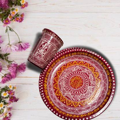 KALP COLLECTION Traditionally hand painted Aipan art Poojan thali with lota set Stainless Steel