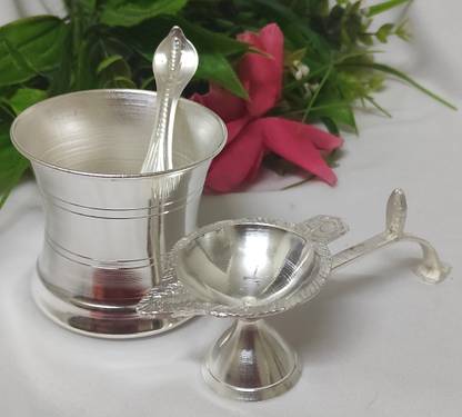 Samukkaras Samukkaras Pure German Silver Panchapatram with Udrani and Arathi Set for Pooja Silver