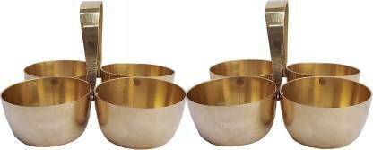 SBBCO 2 no. Brass Puja Roli Chawal Elaichi Mishri 4 Bowl Stand (2NOS.) Brass