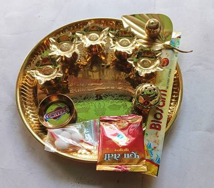 Shibam Basonalay Karva chauth Puja thali Seth Brass