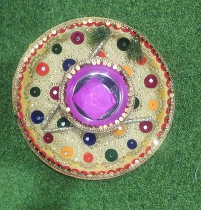 giftsrus Haldi Ceremony Plate for Marriage Wedding Decoration Celebration-Puja Thali Stainless Steel