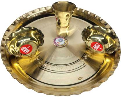 Hatekhori Elegant Brass Pooja Thali Set – Complete Set for Daily Worship and Ceremonies Gold