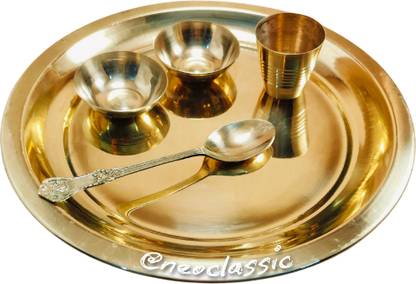 Neo Classic NEO CLASSIC® Laddu Gopal Bhog Thali Set/ Bartan for Puja Mandir Big Size 8" Brass