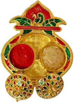 Jain life Kalash Roli Chawal Kumkum Haldi Platter/Designer Acrylic Thali Steel
