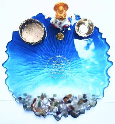 IG Crafter Handmade Ultra Shiny Decorative Resin Pooja Thali/Platter for Wedding, Mandir Polyresin