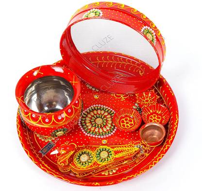 CLUZE Karwachauth pooja thali set Stainless Steel