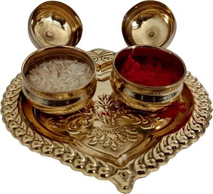 Effigy Onlinehub Brass Nakshi Heart Shaped Karanda Puja Rituals Roli Chawal Akshat Dibbi Brass