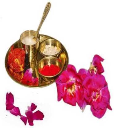 Kripa Creation KRIPA CREATION Brass Pooja Bhog Thali Set for Mandir Brass