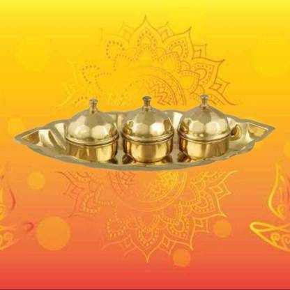 LOTUSINC Kumkum|Chandan|Thiruneer Holders| with lids fixed|Boat type Thali plate| Brass