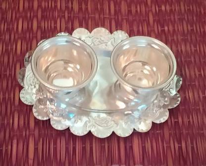 SujArta Haldi Kumkum Set Box, Arishina Kumkum Set, Premium 6*4.5*1.5 Inch (Medium Size) Silver Plated