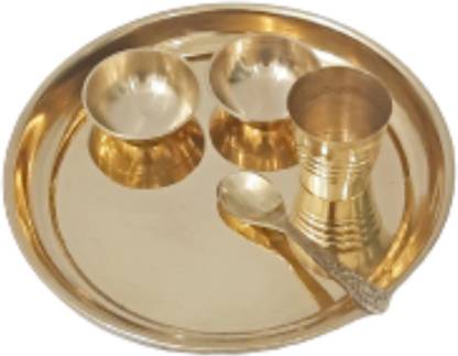 Brass Globe 5 Pieces Brass Thali Set | BRASS THALI SET | HANDCRAFTED | DINNERWARE | PITAL | Brass