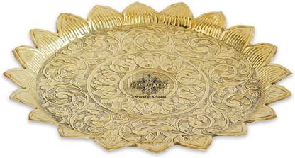 IndianArtVilla Brass Swastik Design Sunflower Pooja Thali Brass