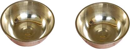 Craft World Chandan Bowl Prasad Plate, Bowl,Gina (2 Pieces, Gold) Brass
