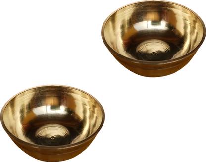 Craft World Chandan Bowl Prasad Plate, Bowl,Gina (2 Pieces, Gold) 2.5" Brass