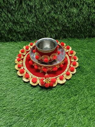 Achal Handicrafts Karwachauth Thali Set for Traditional Stainles Steel Pooja Thali with Chani Lota Stainless Steel