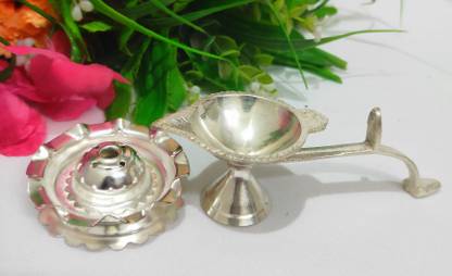 Samukkaras Samukkaras Pure German Silver Arathi and Incense Stick Holder Set for Pooja Silver