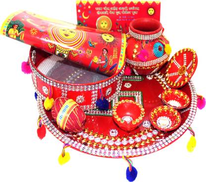 Kumhart Handmade Mitti Clay Karwa Thali| Karwa Chauth Pooja Thali |Pooja Thali Set Earthenware