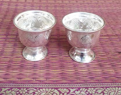 SujArta Haldi Kumkum /Akshata Set of 2 Bowls, Premium Medium (2.5 *2.5 Inch each Bowl) Silver Plated