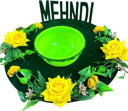 Beauty World mehndi Platter Wedding Decoration Platter Wedding mehndi Tray Wood Jute