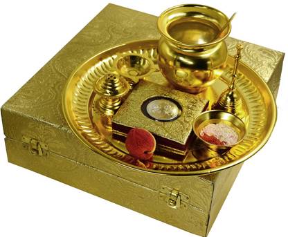 ME&YOU Indian Decorative Puja Items/Aarti Thali for Home Mandir | Navratri Pooja Thali Brass