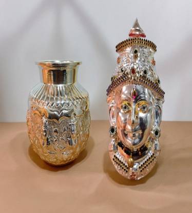 Sigaram German Silver Kalash and Lakshmi Face Mukoot For Vara Mahalakshmi Festival K4420 Silver Plated