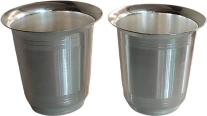 SujArta (Pack of 2) Coffee / Tea / Milk Lota Set, 3 Inch depth ( Medium Size), Silver Plated Glass Set Hot Beverage Glass
