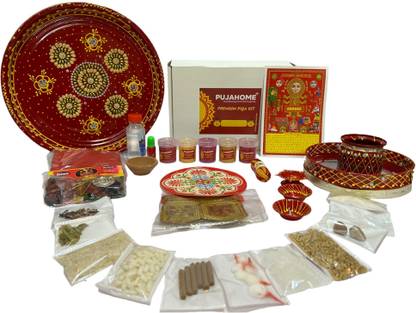 pujahome Karwa Chauth Puja Samagri Kit With Thali/NavShringaar Saman (30+ Items) Steel