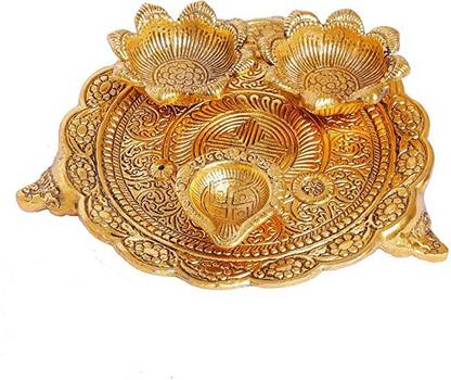 SEHDEV Metal Pooja Thali with Diya for Pooja Brass
