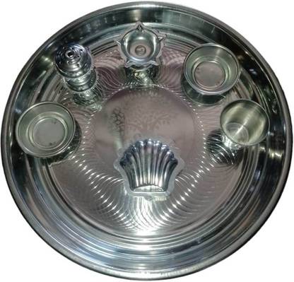 ललित steel pooja thali with deepa agarbatti stand roli chawal steel ( 1 piec steel ) स्टील