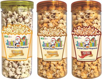Jenibell Normal Flavoured Popcorn 1pc Each Assorted Tub Popcorn,Pack of 3 : Buttersalt, Cheddar Cheese & Peri Peri Popcorn