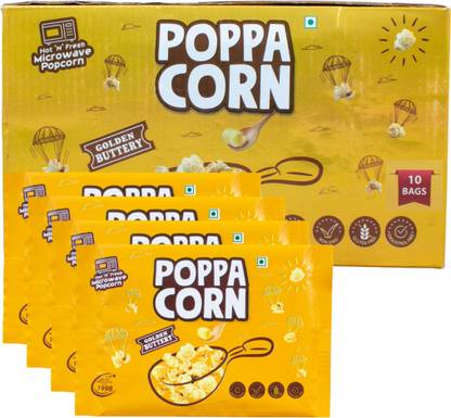 poppacorn Ultimate Experience Premium Freshness Microwave Buttery Popcorn, 99gX10 Pouches, Golden Buttery Popcorn