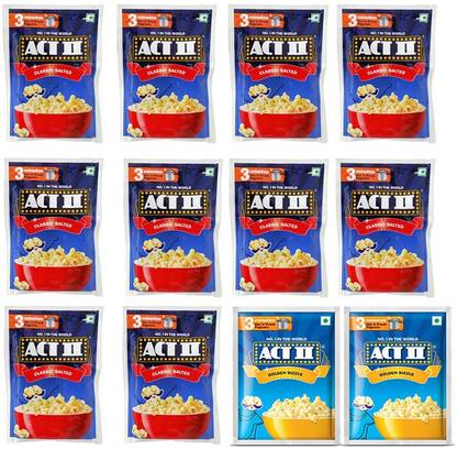 ACT II 10 Classic and 2 Golden Sizzle FlavourPopcorn,Each 40g (Pack of 12) Butter Popcorn