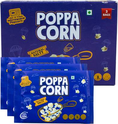 poppacorn Hot 'N' Fresh Delicious and crunchy Microwave Popcorn, 99gX3 Pouches, Natural Salty Popcorn