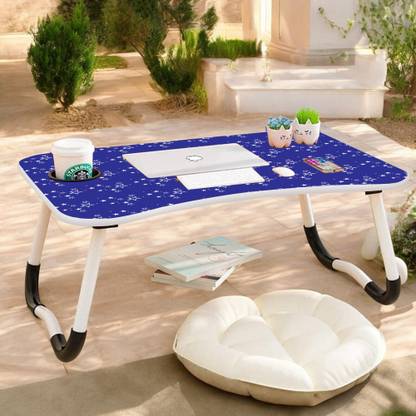 XENABO Foldable Laptop Table with Cup Holder | Mac Holder | Study Table Rounded Edges Wood Portable Laptop Table