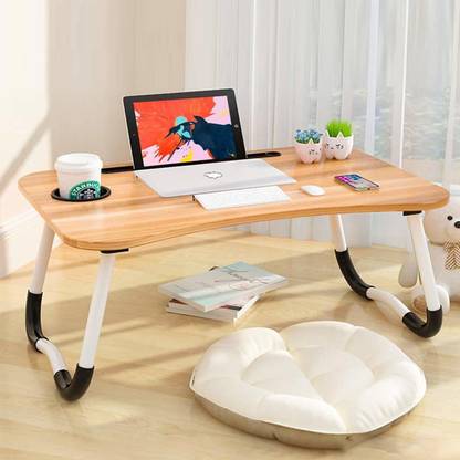 HASMUN Wooden Multipurpose Foldable Laptop Table With Cup And Tab Holder Wood Portable Laptop Table